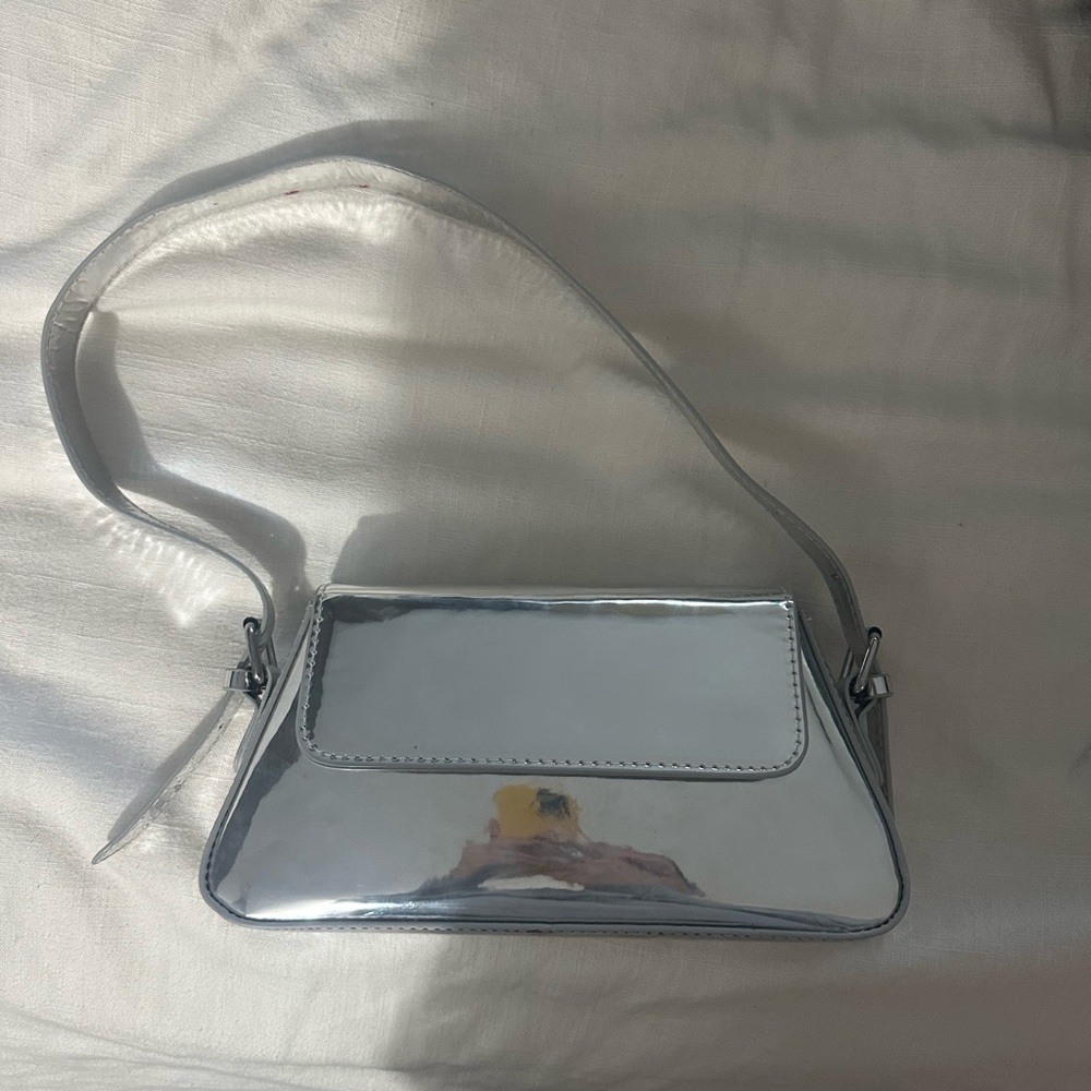 Silver mirrored shoulder purse